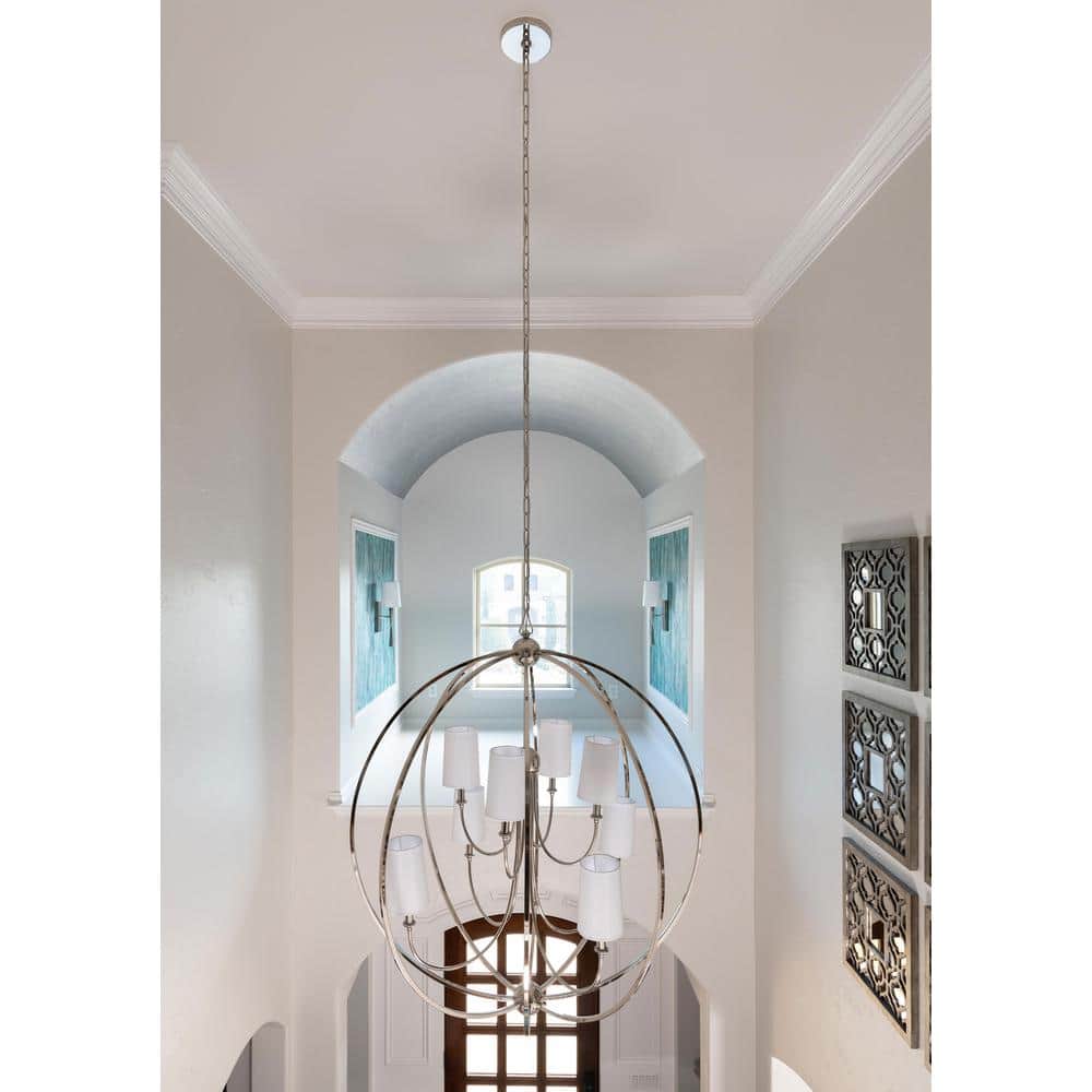 Elegant Sylvan 8-Light Polished Nickel Chandelier with White Silk Shades