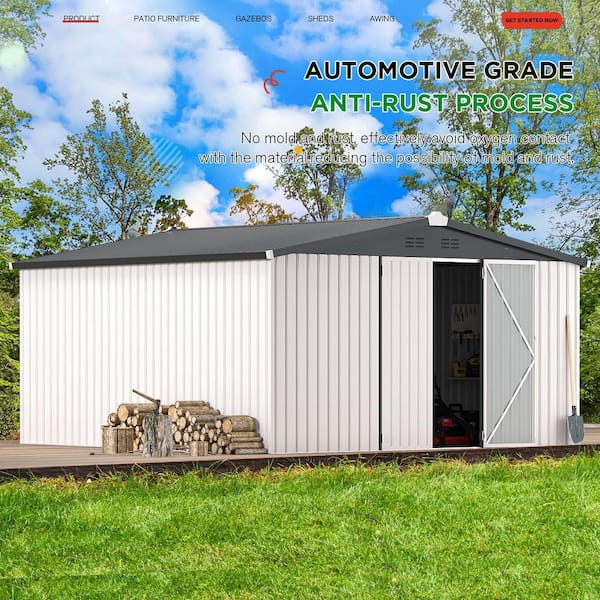 AECOJOY 12 ft. W x 12 ft. D Metal Shed with Double Lockable Door