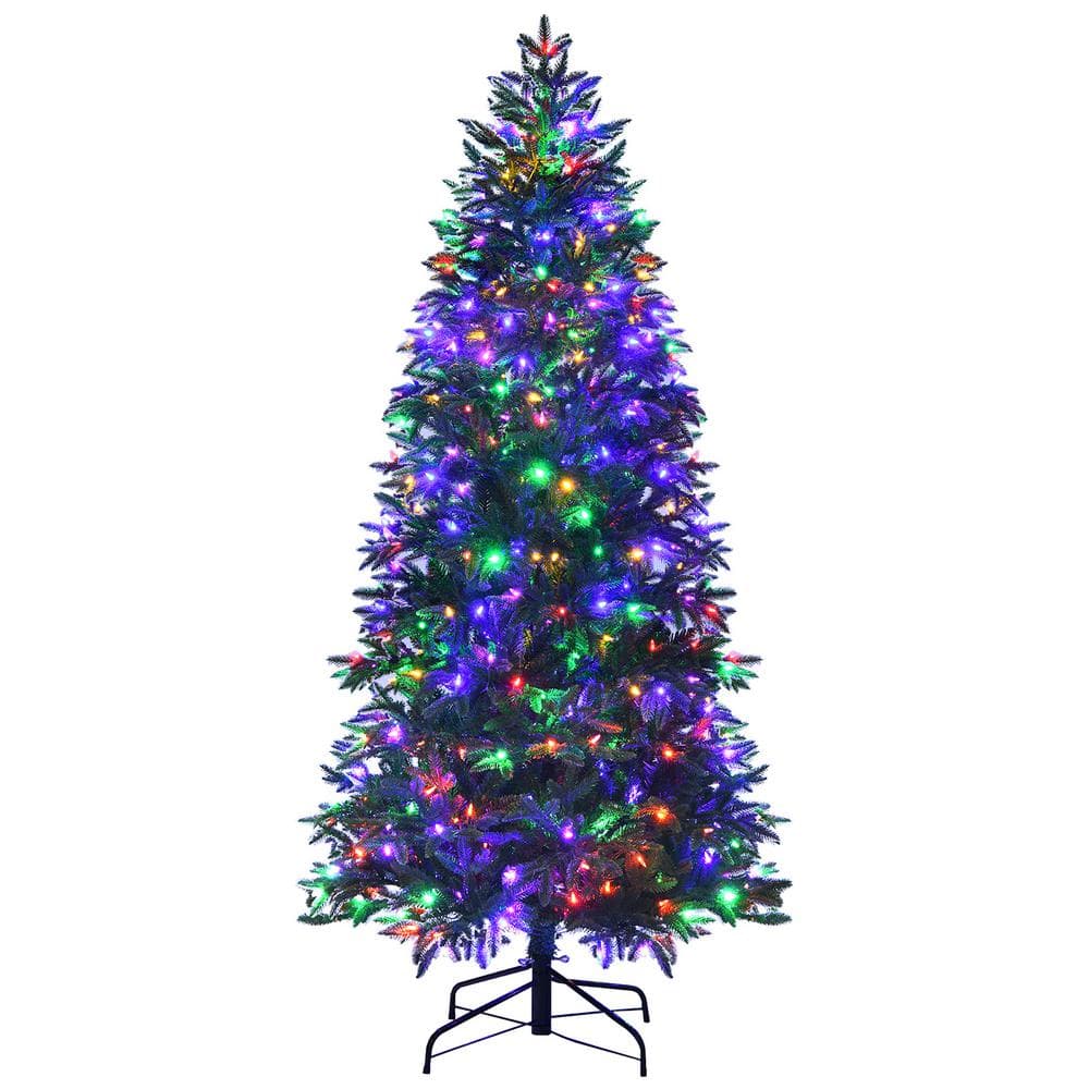 Gymax 7 ft. Pre Lit Artificial Christmas Tree Hinged Xmas Tree with
