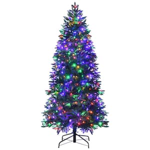 7 ft. Pre -Lit Artificial Christmas Tree Hinged Xmas Tree with Multicolor LED Lights