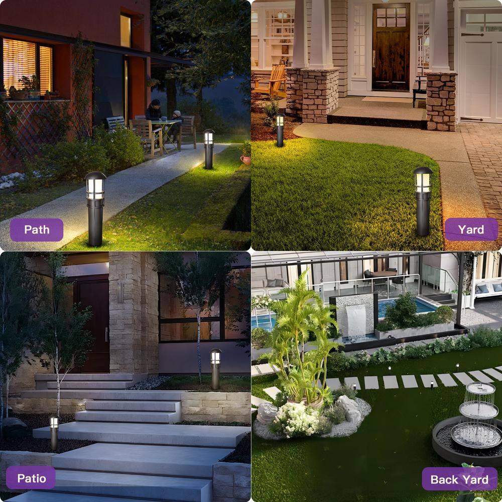 Bronze Aluminum LED Pathway Lights with Clear Glass Lens, 4-Pack