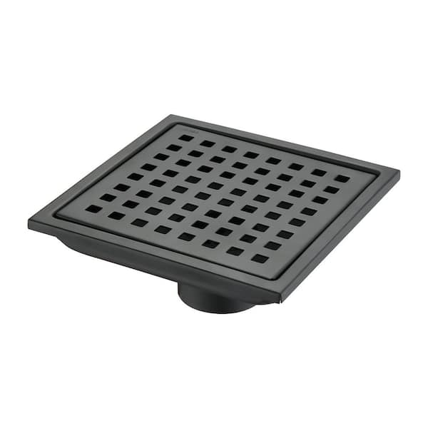 Flynama 6 in. x 6 in. Stainless Steel Square Shower Drain with Square Pattern Drain Cover in Matte Black