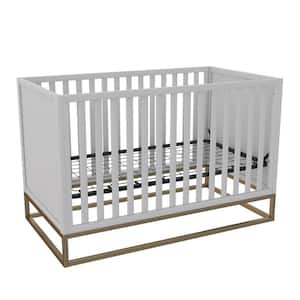 Haven Dove Gray 3 in 1 Convertible Wood Crib with Gold Metal Base