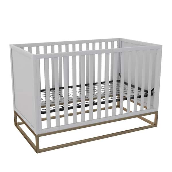 Little Seeds Haven Dove Gray 3 in 1 Convertible Wood Crib with Gold Metal Base