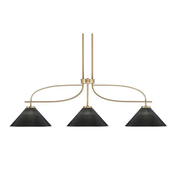 Unbranded Olympia 13.25 in. 3-Light Chandelier New Age Brass Black Matrix Glass Shade