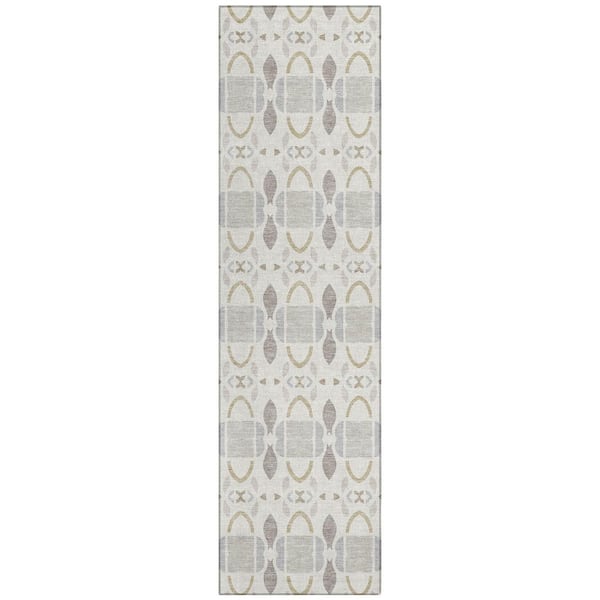 Chantille Machine Washable Indoor/Outdoor Abstract ACN2920 Ivory 2 ft. x 7 ft. Runner Rug