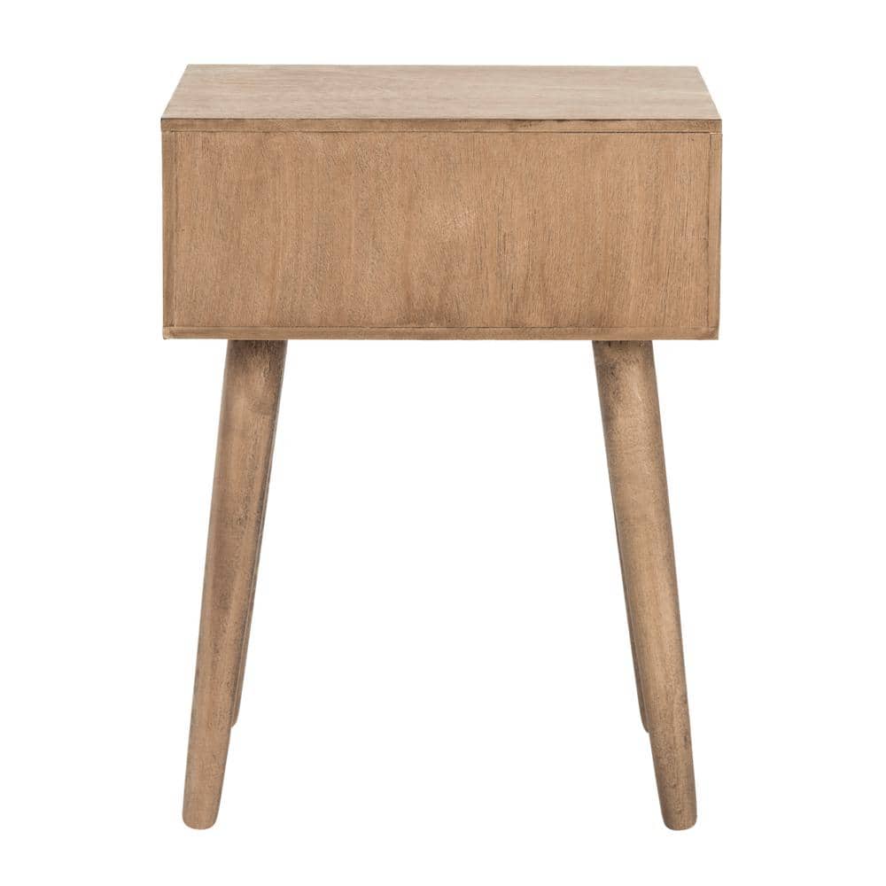 Transitional Desert Brown Pine Wood Side Table with Storage