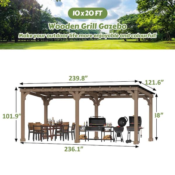 VEIKOUS 20 W x 10 D Wooden Grill Gazebo Outdoor with Steel