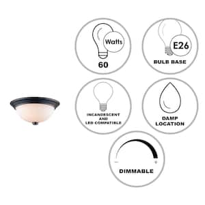 Mod Pod 13 in. 2-Light Black Flush Mount Ceiling Light Fixture with Frosted Glass Shade