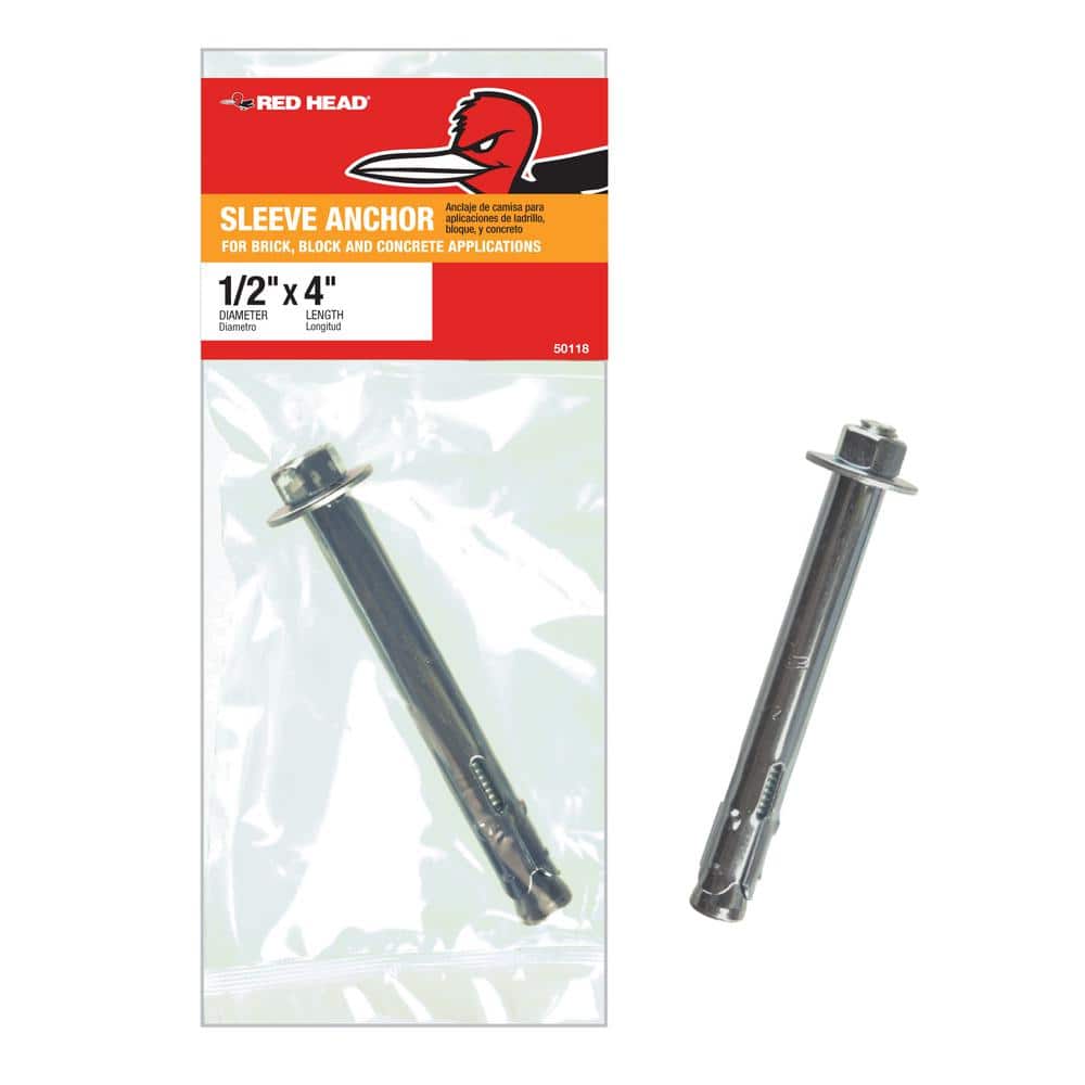 Red Head 1/2 in. Dia x 4 in. L Steel Hex Nut Head Sleeve Anchor 50118 The Home Depot