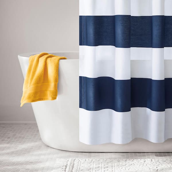 blue and yellow striped bath towels