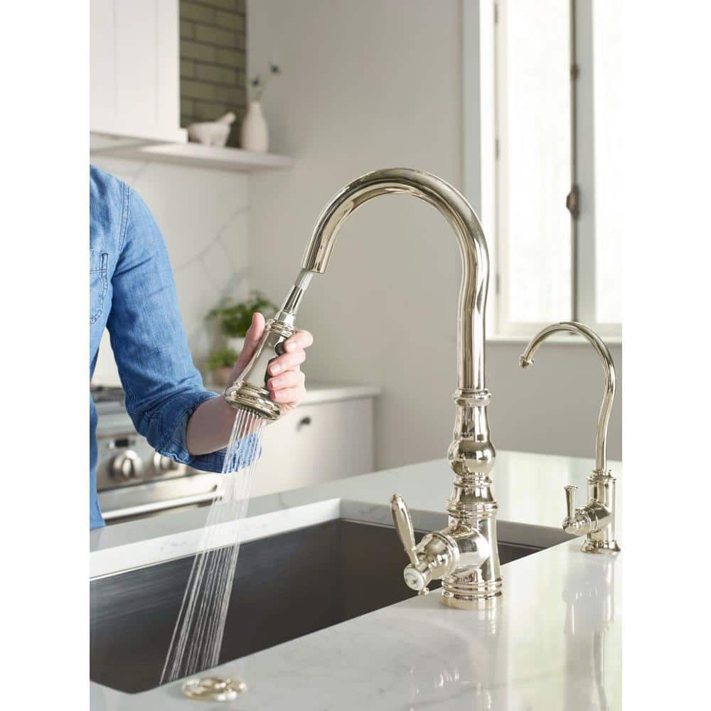 Polished Nickel Transitional Kitchen Faucet with Pull-out Spray