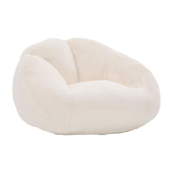 Modern Beige Faux Fur Shell-Shaped Bean Bag Chair