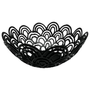 Peacock Feather Black Bowl Aluminum Metal 18 in. Decorative Accessory Single