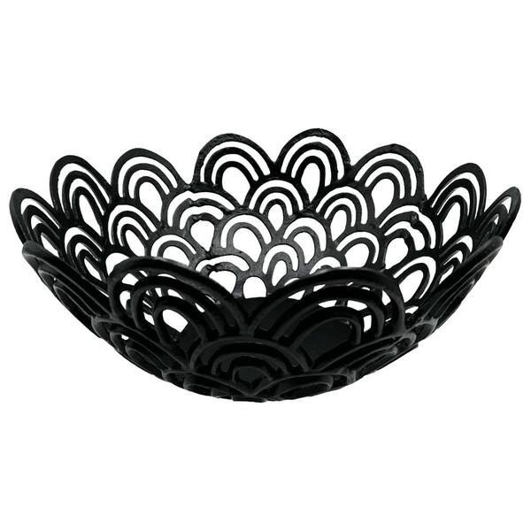 castellousa Peacock Feather Black Bowl Aluminum Metal 18 in. Decorative Accessory Single