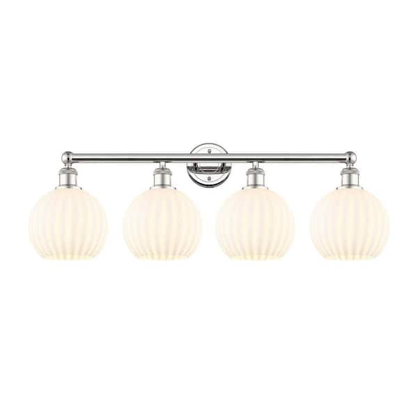 White Venetian 35 in. 4-Light Polished Nickel Vanity Light with Glass Shade