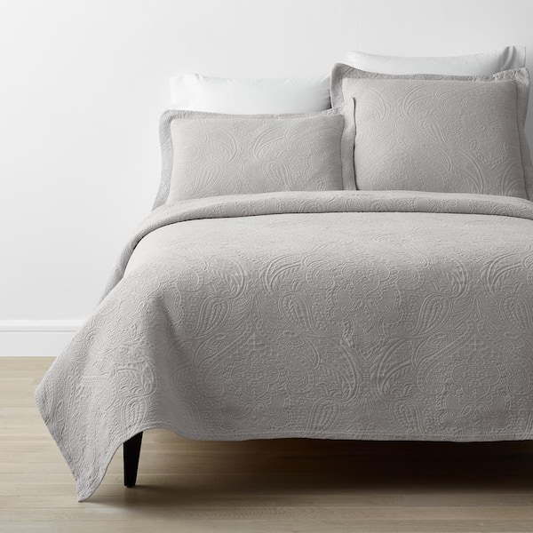 The Company Store Hillcrest Cotton Matelasse Light Gray Floral Full Coverlet