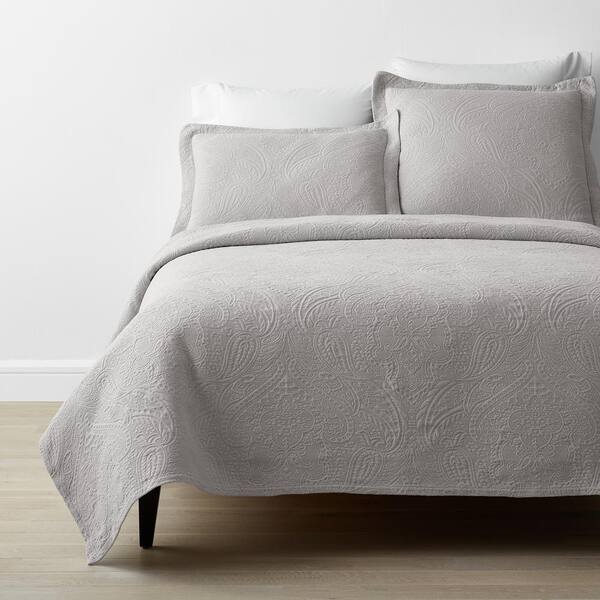 The Company Store Hillcrest Cotton Matelasse Light Gray Floral Twin Coverlet