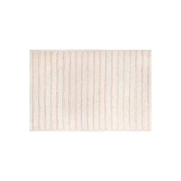 Horizontal Stripe Power Loomed Soft Shag High-Low Indoor 2 ft. x 4 ft. White Area Rug