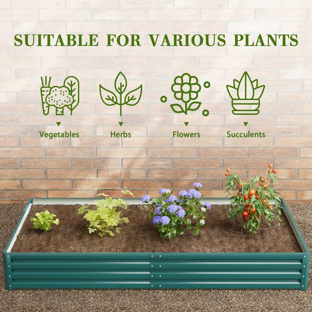 8 ft x 4 ft Green Galvanized Steel Raised Garden Bed Planter