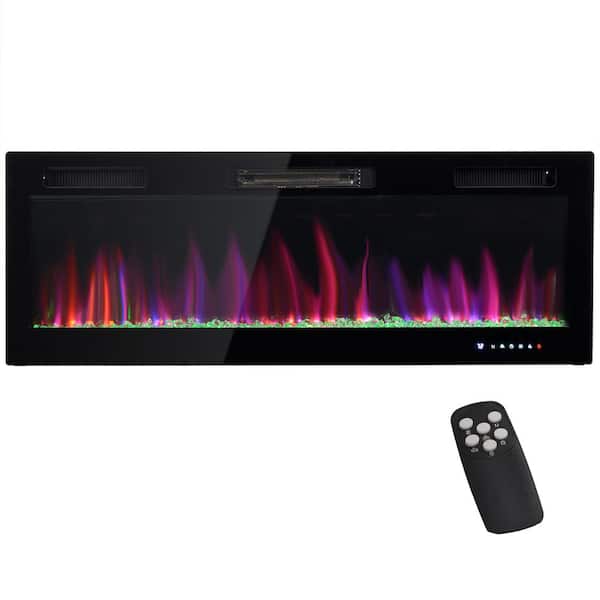50 in. Wall Mount Electric Fireplace in Black with Remote Control and Adjustable Flame