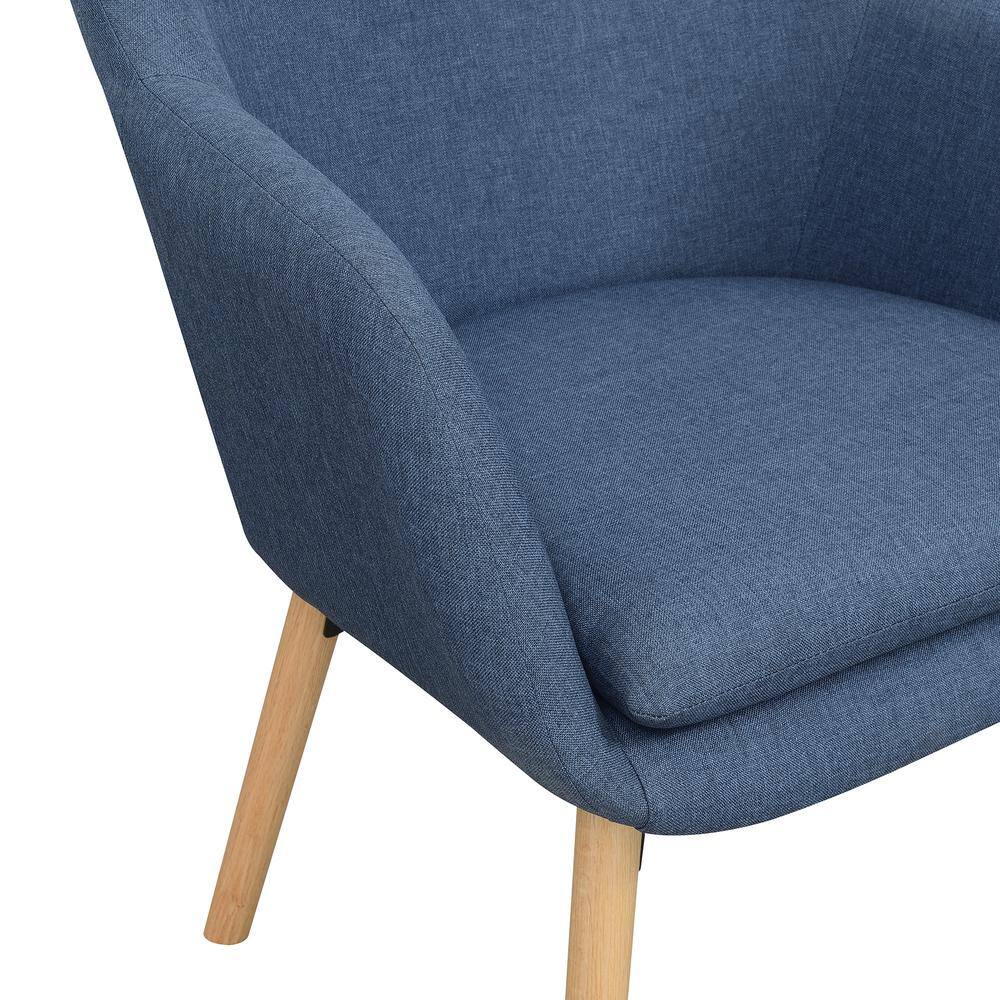 Denim Blue Velvet Wingback Accent Chair with Oak Legs
