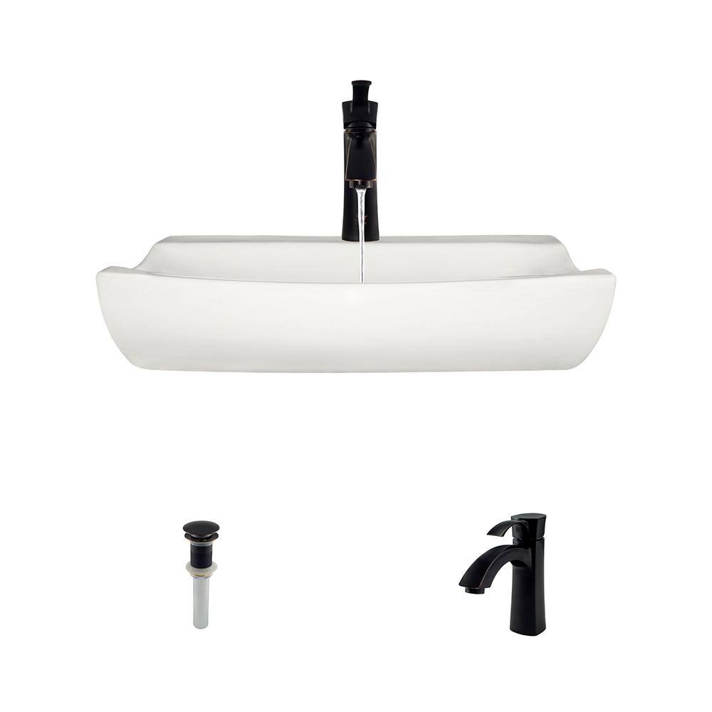 MR Direct Vitreous China V2302 Bisque Rectangular Vessel Bathroom Sink with Faucet