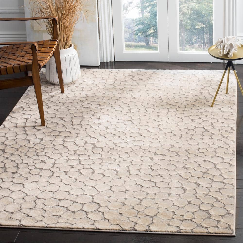 Beige Abstract Round Stain-Resistant Synthetic Area Rug