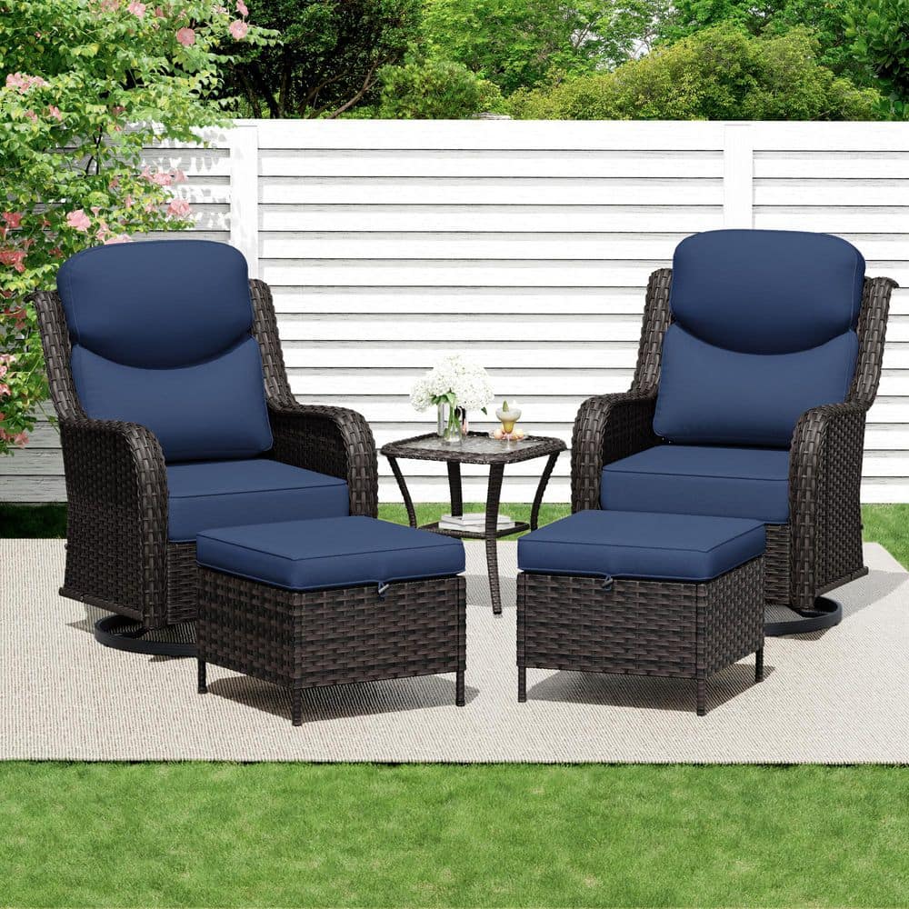 Gardenbee 5-Piece Brown Wicker Outdoor Rocking Chair Conversation Set ...