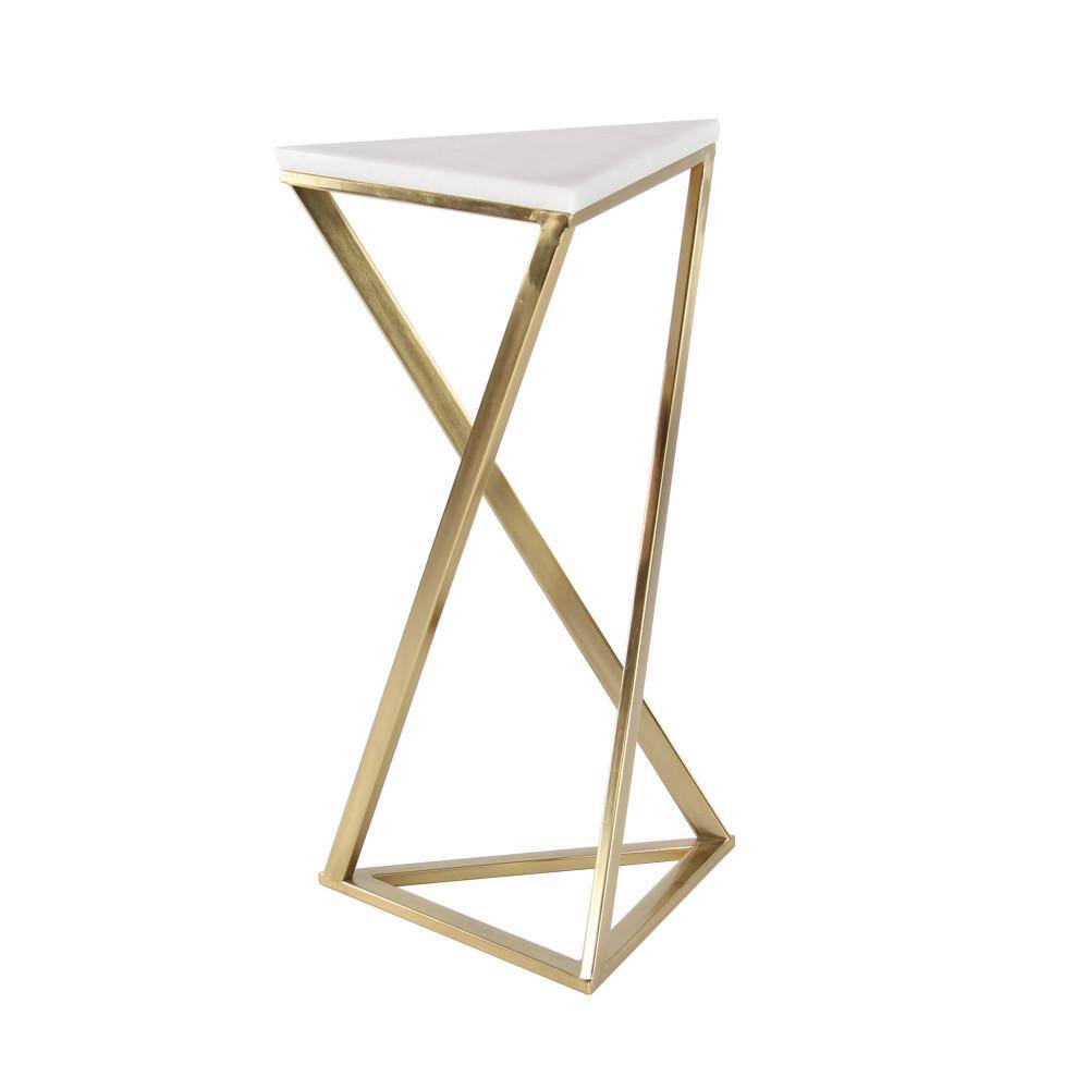 Gold Solid Triangle Stone and Metal Accent Tables 14"W x 24"H Set of 2