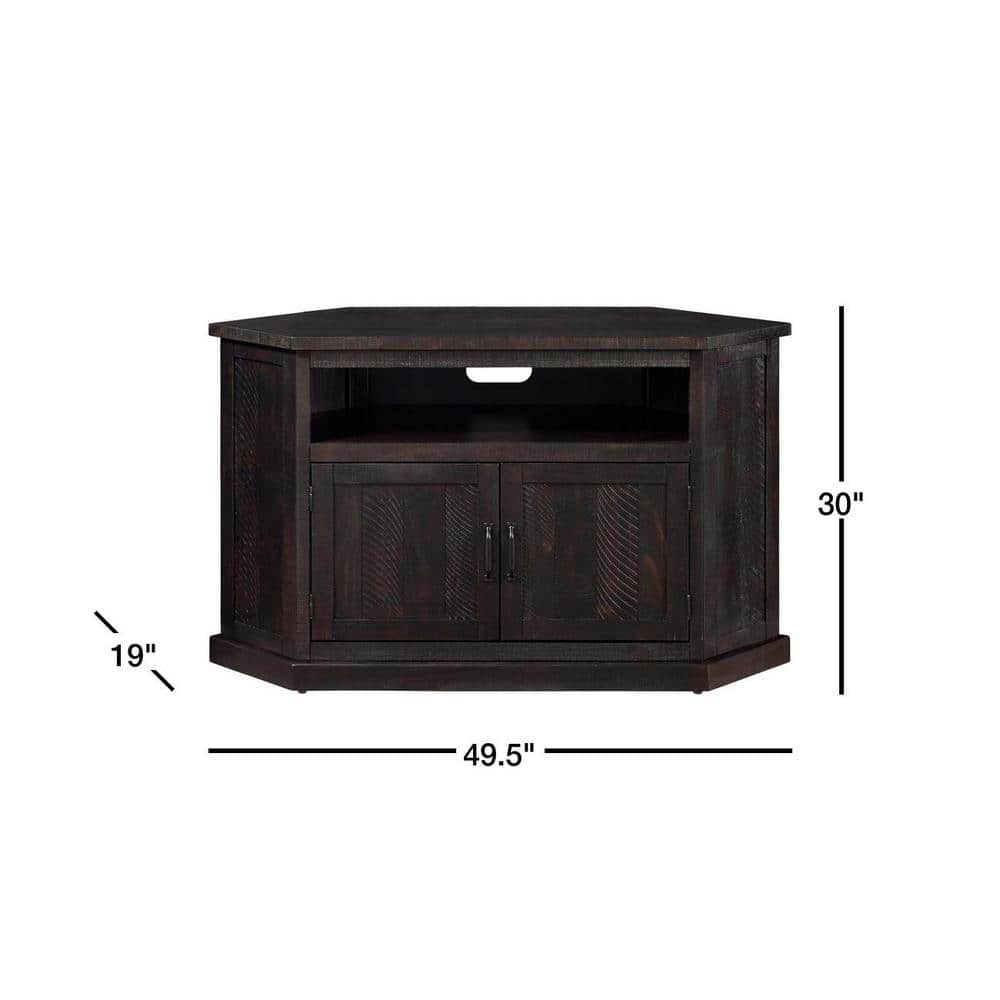 Espresso Rustic Solid Pine Corner TV Stand with Cabinet