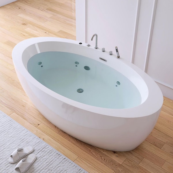 71 in. x 37 in. Acrylic Flatbottom Freestanding Whirlpool Bathtub in White
