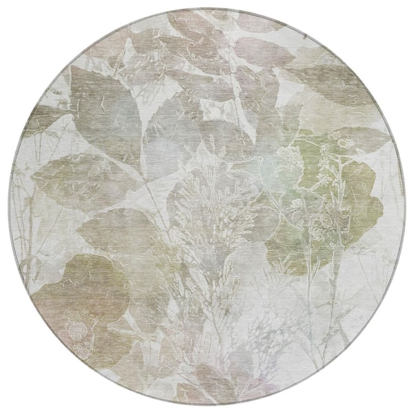 Chantille Machine Washable Indoor/Outdoor Abstract ACN2885 Taupe 8 ft. x 8 ft. Round Rug