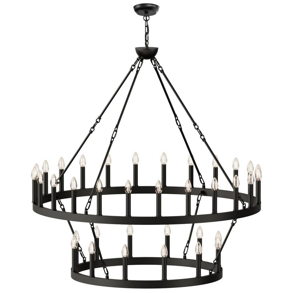 Briignite 36-Light Black Chandelier 2-Tier Circle with