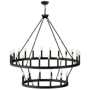 Farmhouse Wagon Wheel Chandeliers Series 36-Light Black Extra-Large 2-Tier Chandelier for Dining Room Kitchen Island