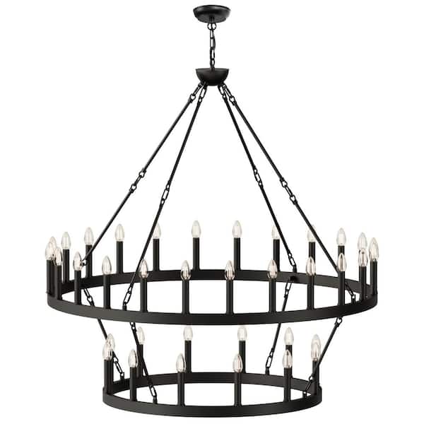36-Light Black Chandelier 2-Tier Circle with Modern Design for Dining Room, Kitchen Island, Living Room, and Foyer