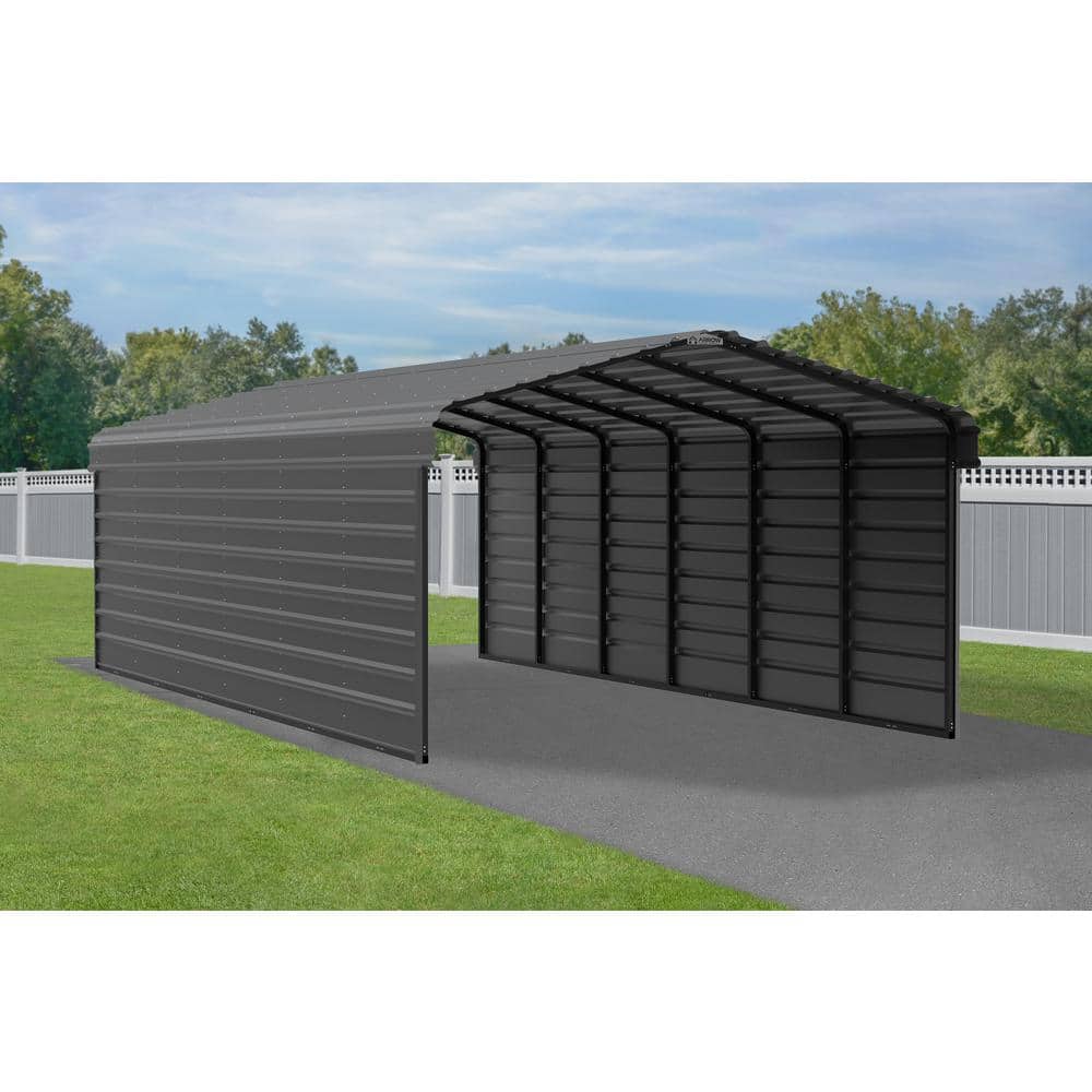 Charcoal Steel Carport Kit with 2-Sided Enclosure
