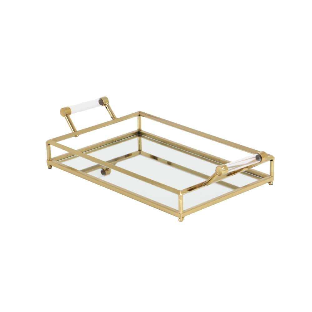Gold Metal Mirrored Decorative Tray with Acrylic Handles