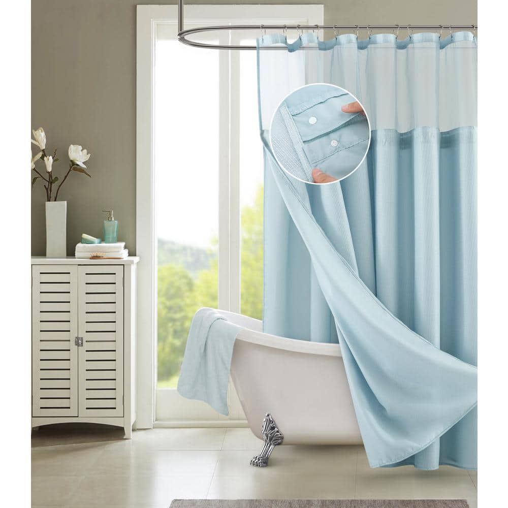 Hotel Complete 72 in. Sky Blue Textured Waffle Shower Curtain with Detachab