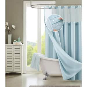 Hotel Complete 72 in. Sky Blue Textured Waffle Shower Curtain with Detachable Liner