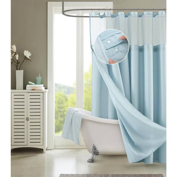 Sky Blue Textured Waffle Shower Curtain, Home Depot Shower Curtains