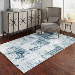 Harmony Machine Washable Blue 5 ft. x 7 ft. Abstract Polyester Indoor Area Rug