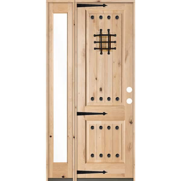 Krosswood Doors 44 in. x 96 in. Mediterranean Alder Sq Clear Low-E Unfinished Wood Left-Hand Prehung Front Door with Left Full Sidelite