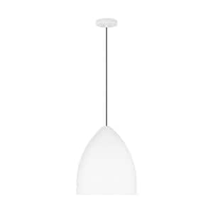 Huron 75-Watt 1-Light Matte White Medium Pendant Light with Steel Shade and No Bulbs Included