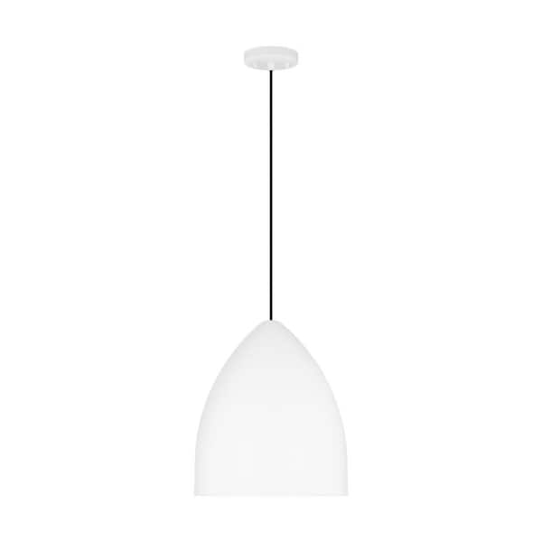 SCOTT LIVING Huron 75-Watt 1-Light Matte White Medium Pendant Light with Steel Shade and No Bulbs Included