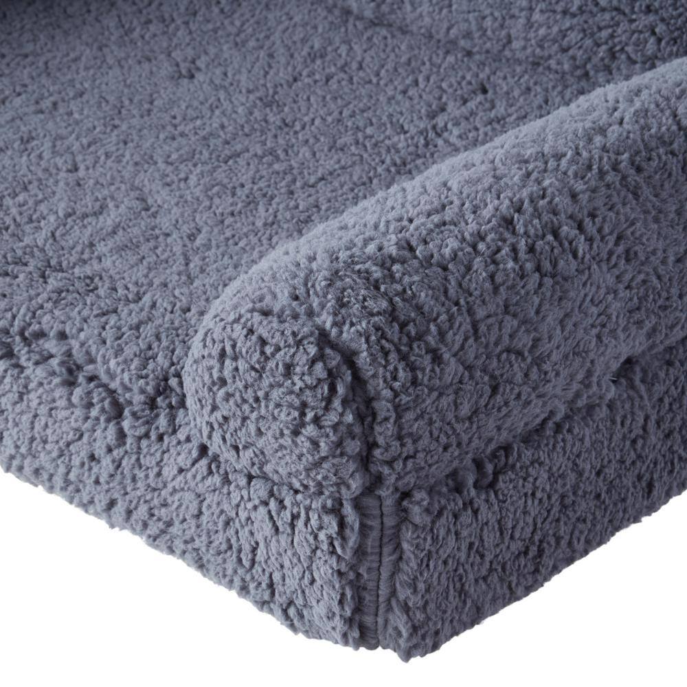Large Blue Steel Sherpa Sofa Style Dog Bed
