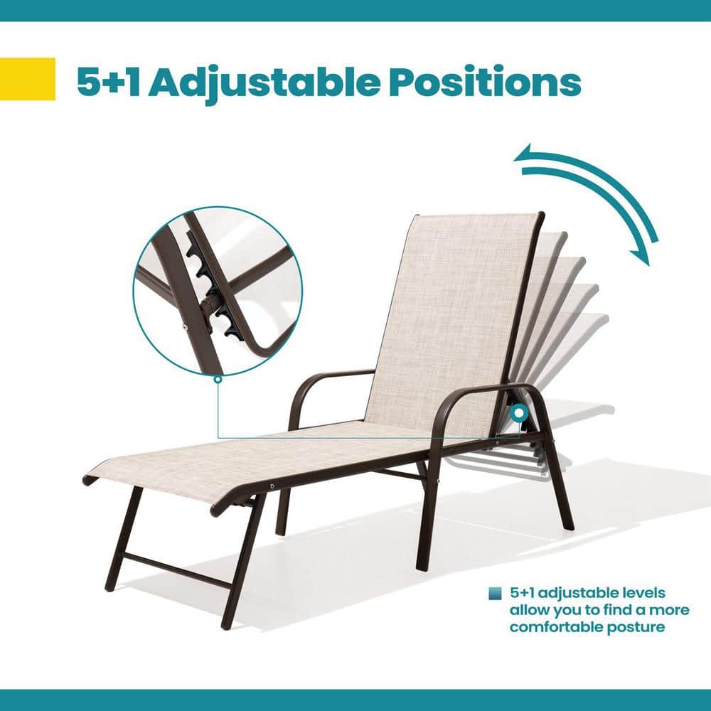 Set of 2 Beige Aluminum Outdoor Chaise Lounge Chairs