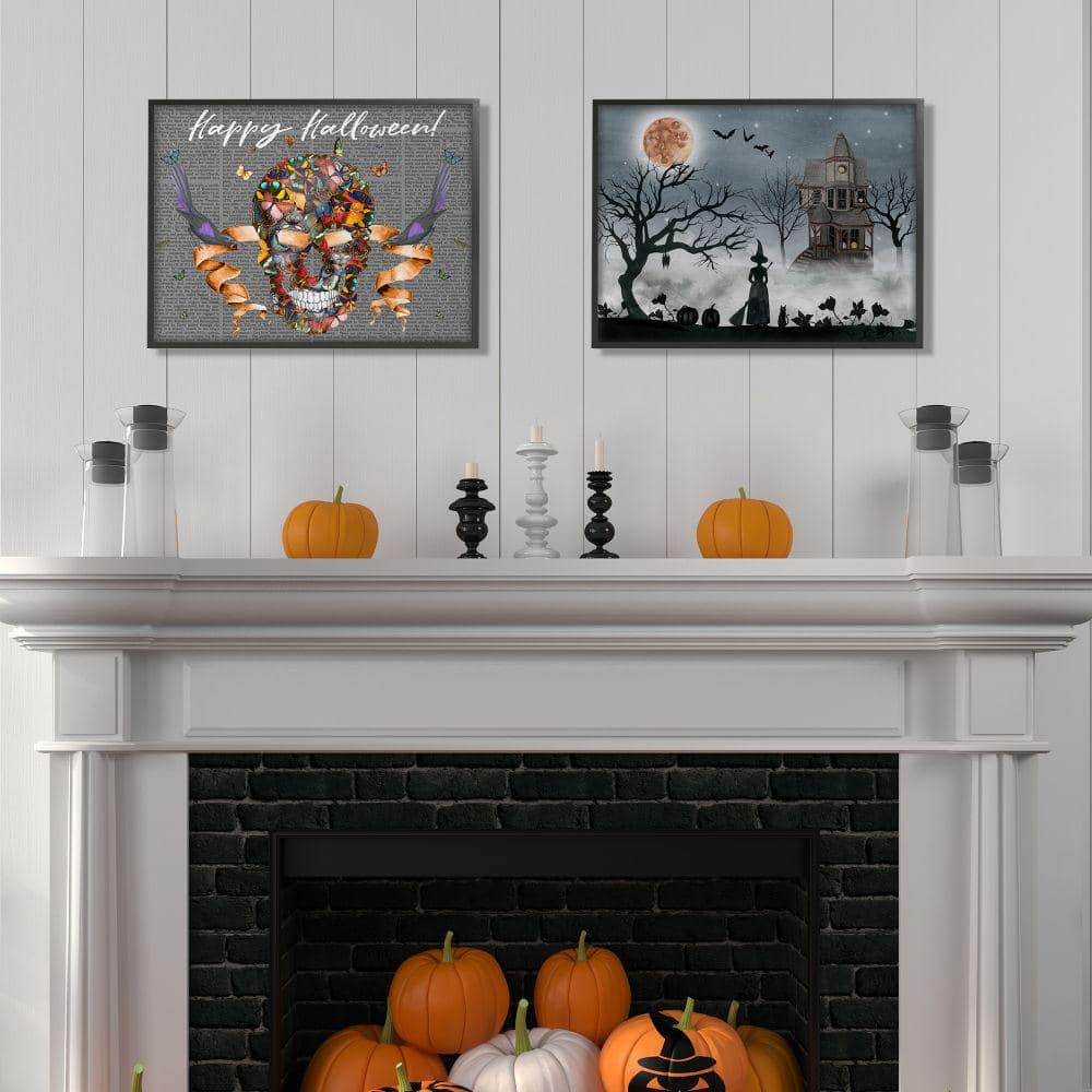 30" x 40" Halloween Witch Silhouette Haunted House Canvas Art