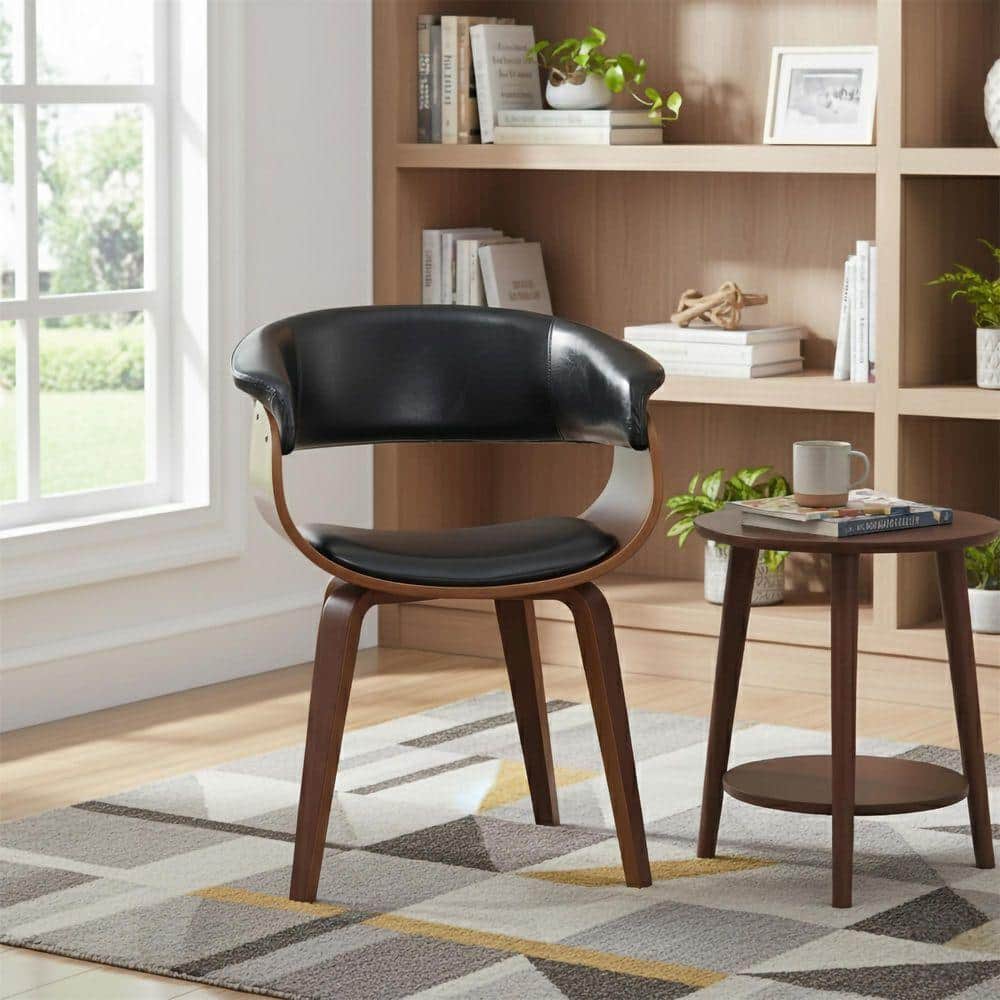 AC Pacific Wood and Black Faux Leather Mid-Century 18- in. Seat