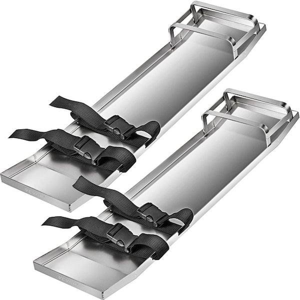 SKYSHALO Concrete Knee Boards Silver Stainless Steel 30 in. x 8 in. Hard Knee Pads with Pull-Over Pair Sliders with Board Straps